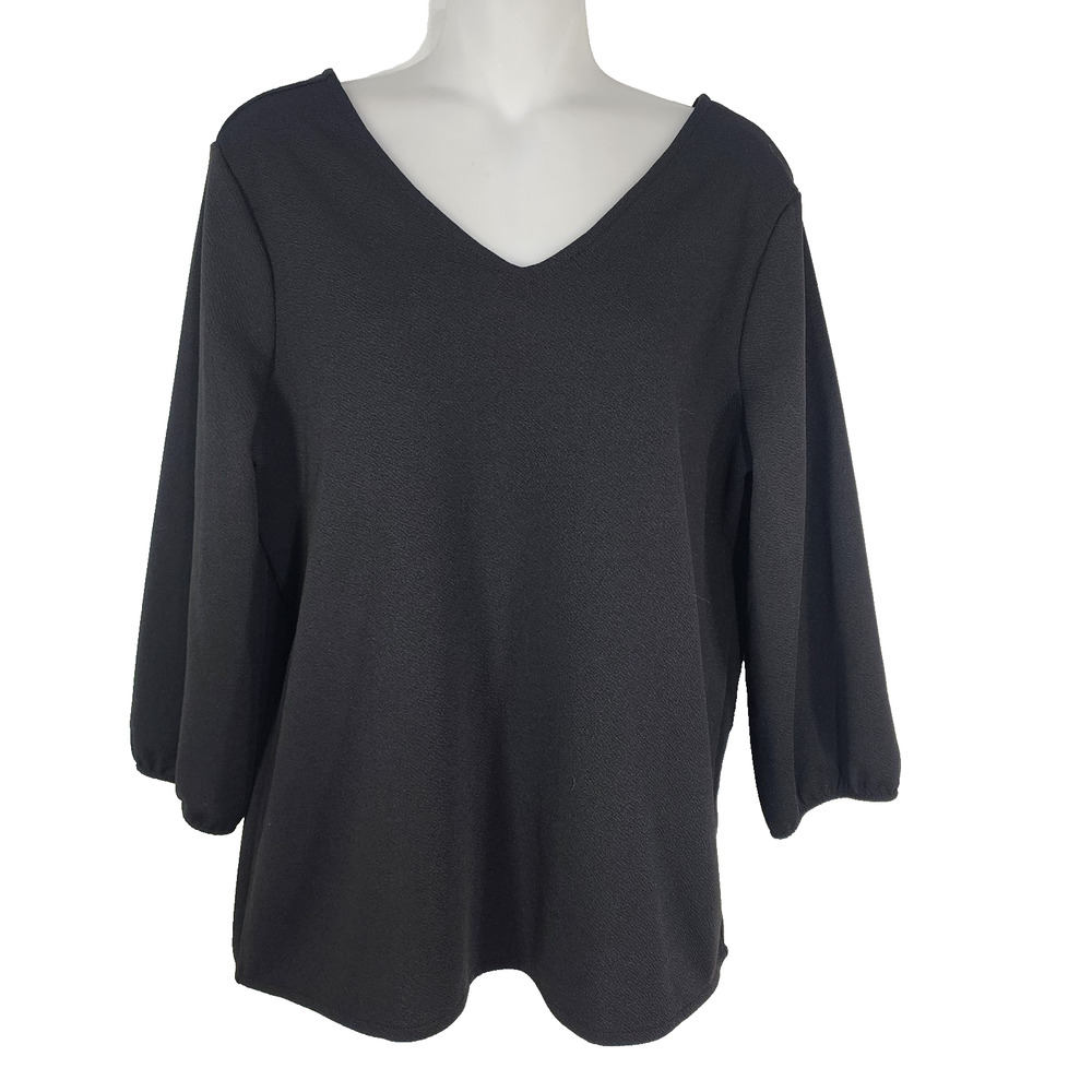 Chico's Top Size 1 Medium Women's Blouse Bow Split Back 3/4 Sleeve Career Knit - Picture 2 of 10